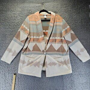 Vicki Wayne Jacket Womens XL Cream Multicolor Aztec Single Button Fleece
